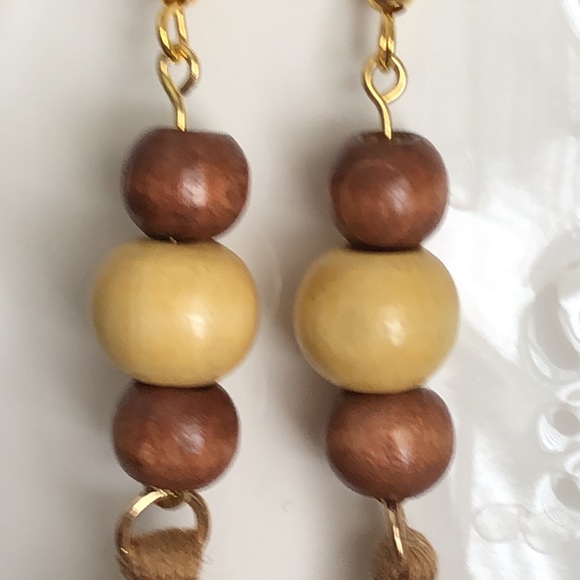 New Wooden Beads Fringe Natural Casual Boho Handmade Dangling Earrings Macrame - Picture 3 of 6